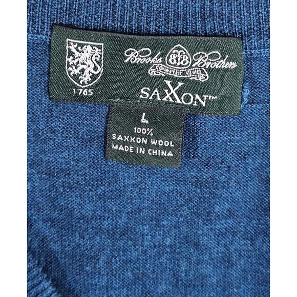 Brooks Brothers 100% SaxXon Wool Sweater, V Neck, Blue, Mens Sz L, New - Picture 3 of 7